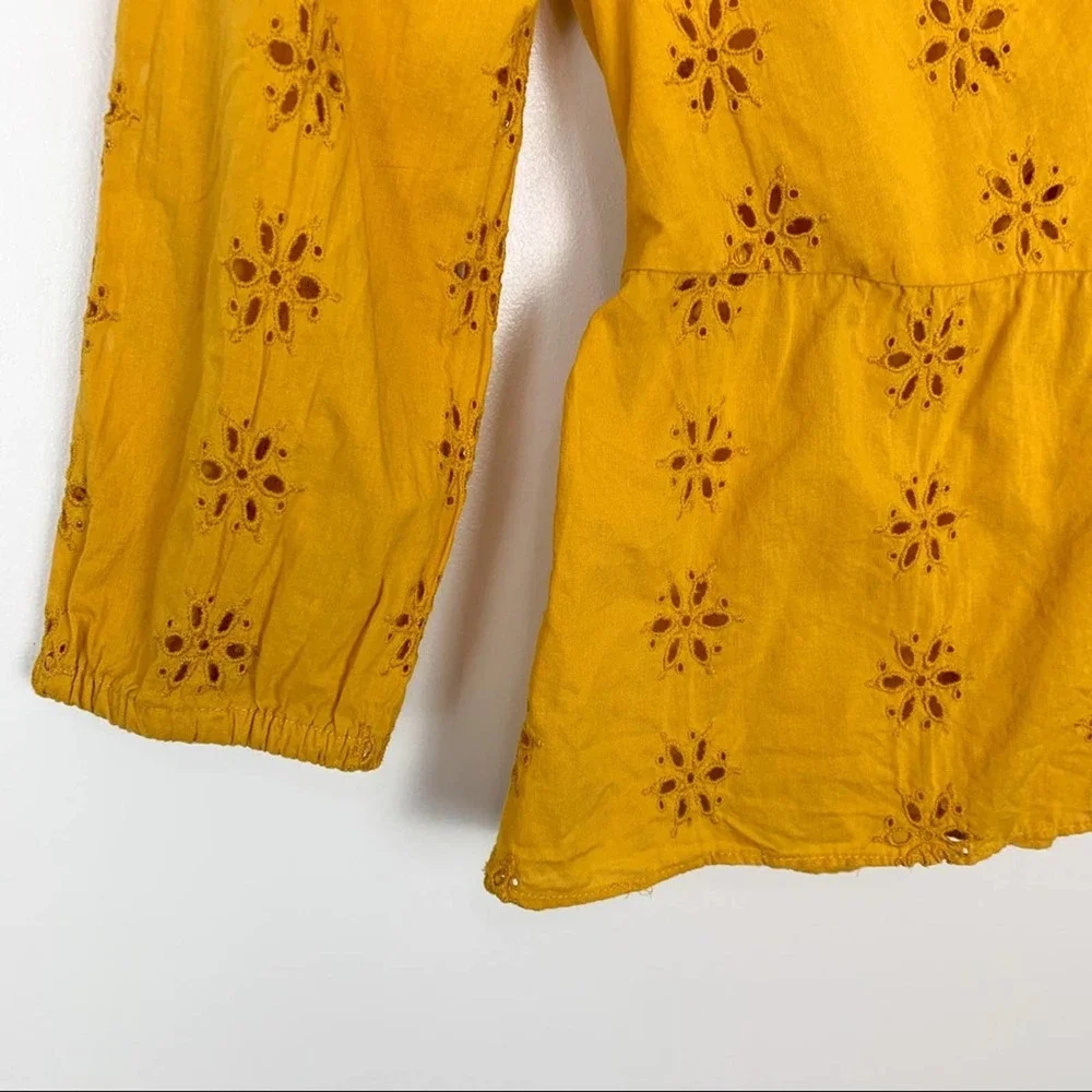 Madewell Mustard Yellow Scalloped Eyelet Wrap Top SIze Extra Extra Small - Picture 5 of 16
